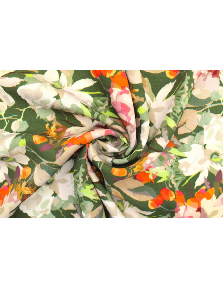 Tissu Gabardine Viscose Imprimé Fleur Maria Kaki de Qualité, Tissu au mètre, Tissu pas cher - Alltissus.com