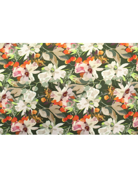 Tissu Gabardine Viscose Imprimé Fleur Maria Kaki de Qualité, Tissu au mètre, Tissu pas cher - Alltissus.com