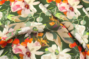 Tissu Gabardine Viscose Imprimé Fleur Maria Kaki de Qualité, Tissu au mètre, Tissu pas cher - Alltissus.com 2