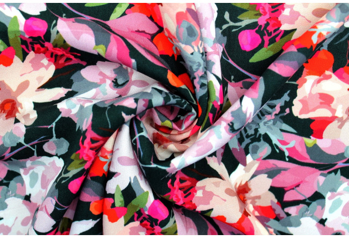 Tissu Gabardine Viscose Imprimé Fleur Maria Noir de Qualité, Tissu au mètre, Tissu pas cher - Alltissus.com