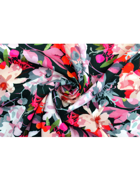 Tissu Gabardine Viscose Imprimé Fleur Maria Noir de Qualité, Tissu au mètre, Tissu pas cher - Alltissus.com