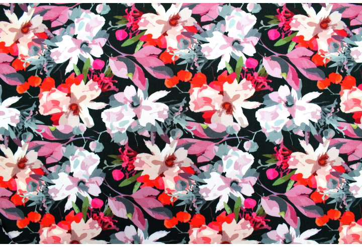 Tissu Gabardine Viscose Imprimé Fleur Maria Noir de Qualité, Tissu au mètre, Tissu pas cher - Alltissus.com