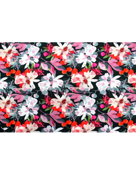 Tissu Gabardine Viscose Imprimé Fleur Maria Noir de Qualité, Tissu au mètre, Tissu pas cher - Alltissus.com