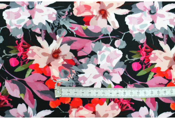 Tissu Gabardine Viscose Imprimé Fleur Maria Noir de Qualité, Tissu au mètre, Tissu pas cher - Alltissus.com