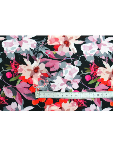 Tissu Gabardine Viscose Imprimé Fleur Maria Noir de Qualité, Tissu au mètre, Tissu pas cher - Alltissus.com