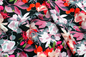 Tissu Gabardine Viscose Imprimé Fleur Maria Noir de Qualité, Tissu au mètre, Tissu pas cher - Alltissus.com 2