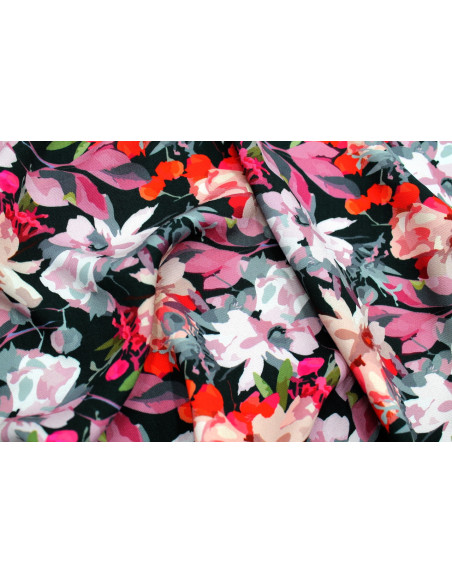 Tissu Gabardine Viscose Imprimé Fleur Maria Noir de Qualité, Tissu au mètre, Tissu pas cher - Alltissus.com