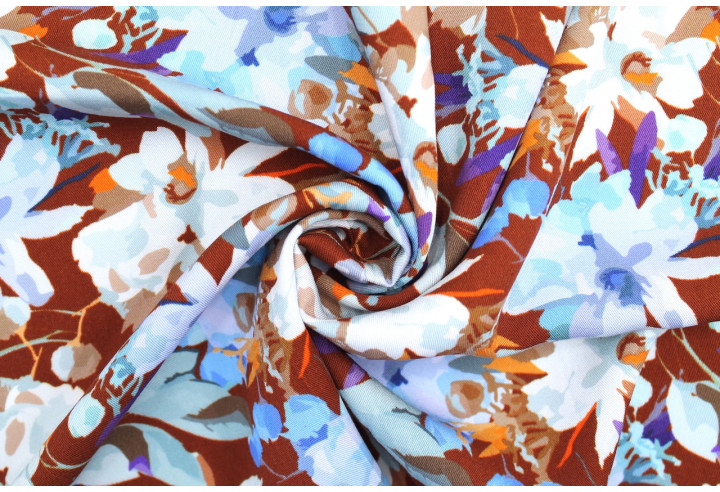 Tissu Gabardine Viscose Imprimé Fleur Maria Choco de Qualité, Tissu au mètre, Tissu pas cher - Alltissus.com