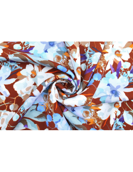 Tissu Gabardine Viscose Imprimé Fleur Maria Choco de Qualité, Tissu au mètre, Tissu pas cher - Alltissus.com