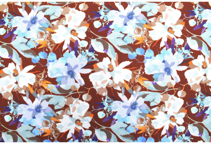 Tissu Gabardine Viscose Imprimé Fleur Maria Choco de Qualité, Tissu au mètre, Tissu pas cher - Alltissus.com