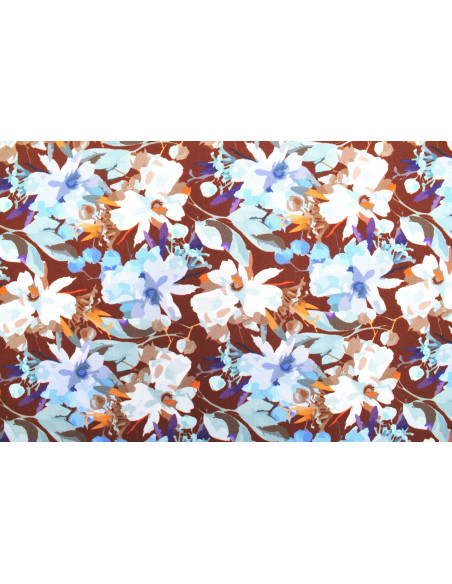 Tissu Gabardine Viscose Imprimé Fleur Maria Choco de Qualité, Tissu au mètre, Tissu pas cher - Alltissus.com