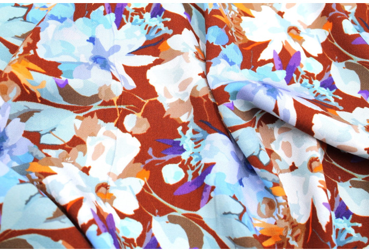 Tissu Gabardine Viscose Imprimé Fleur Maria Choco de Qualité, Tissu au mètre, Tissu pas cher - Alltissus.com