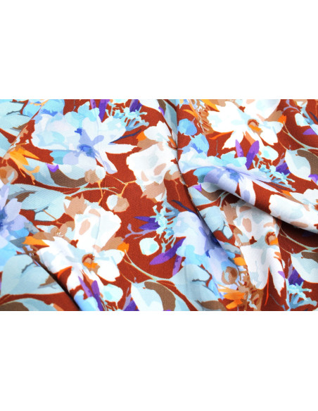 Tissu Gabardine Viscose Imprimé Fleur Maria Choco de Qualité, Tissu au mètre, Tissu pas cher - Alltissus.com