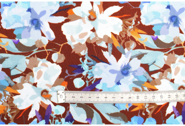 Tissu Gabardine Viscose Imprimé Fleur Maria Choco de Qualité, Tissu au mètre, Tissu pas cher - Alltissus.com