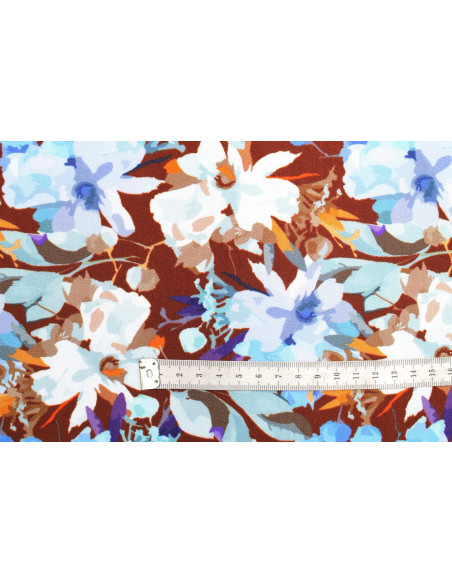 Tissu Gabardine Viscose Imprimé Fleur Maria Choco de Qualité, Tissu au mètre, Tissu pas cher - Alltissus.com