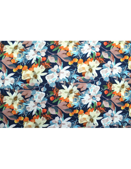 Tissu Gabardine Viscose Imprimé Fleur Maria Marine de Qualité, Tissu au mètre, Tissu pas cher - Alltissus.com