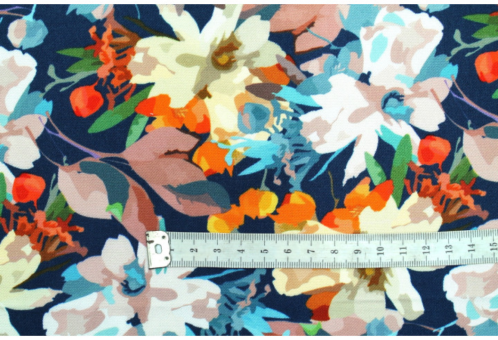 Tissu Gabardine Viscose Imprimé Fleur Maria Marine de Qualité, Tissu au mètre, Tissu pas cher - Alltissus.com