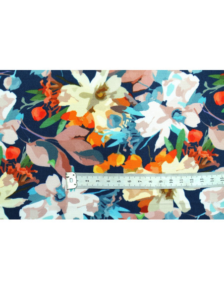 Tissu Gabardine Viscose Imprimé Fleur Maria Marine de Qualité, Tissu au mètre, Tissu pas cher - Alltissus.com
