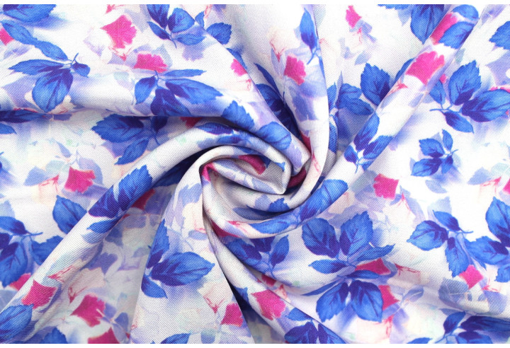 Tissu Gabardine Viscose Imprimé Feuille Hazel Bleu foncé de Qualité, Tissu au mètre, Tissu pas cher - Alltissus.com