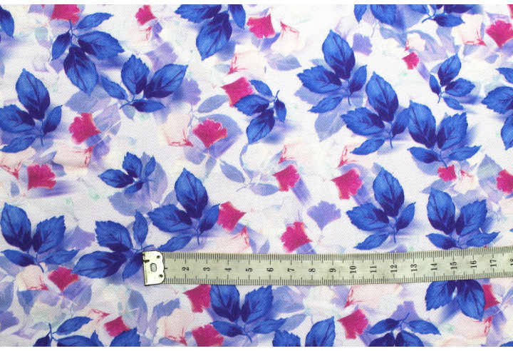 Tissu Gabardine Viscose Imprimé Feuille Hazel Bleu foncé de Qualité, Tissu au mètre, Tissu pas cher - Alltissus.com