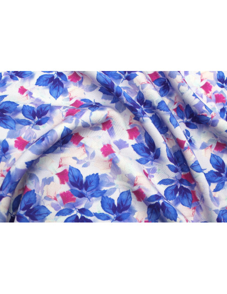Tissu Gabardine Viscose Imprimé Feuille Hazel Bleu foncé de Qualité, Tissu au mètre, Tissu pas cher - Alltissus.com