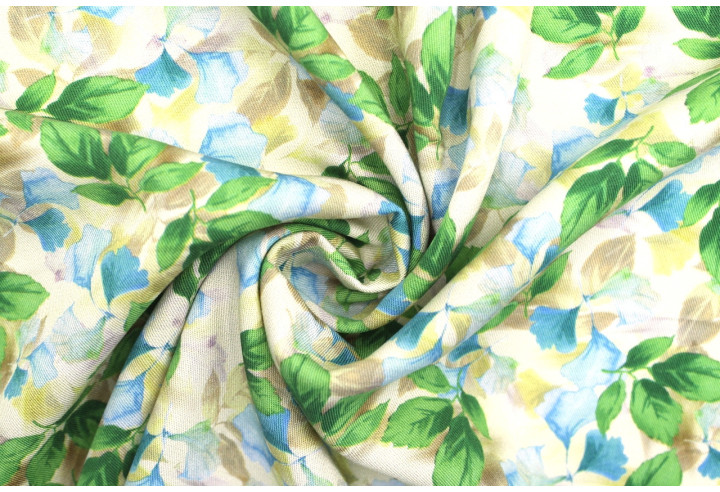 Tissu Gabardine Viscose Imprimé Feuille Hazel Vert de Qualité, Tissu au mètre, Tissu pas cher - Alltissus.com