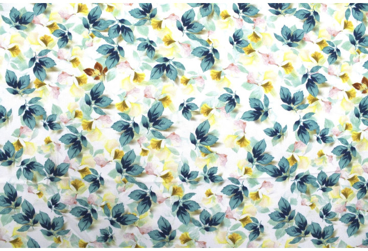 Tissu Gabardine Viscose Imprimé Feuille Hazel Turquoise de Qualité, Tissu au mètre, Tissu pas cher - Alltissus.com