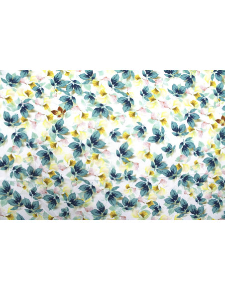 Tissu Gabardine Viscose Imprimé Feuille Hazel Turquoise de Qualité, Tissu au mètre, Tissu pas cher - Alltissus.com