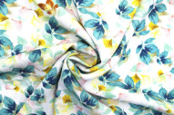 Tissu Gabardine Viscose Imprimé Feuille Hazel Turquoise de Qualité, Tissu au mètre, Tissu pas cher - Alltissus.com