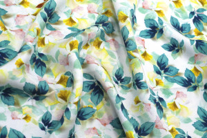 Tissu Gabardine Viscose Imprimé Feuille Hazel Turquoise de Qualité, Tissu au mètre, Tissu pas cher - Alltissus.com 2