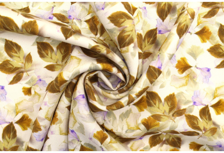 Tissu Gabardine Viscose Imprimé Feuille Hazel Beige de Qualité, Tissu au mètre, Tissu pas cher - Alltissus.com
