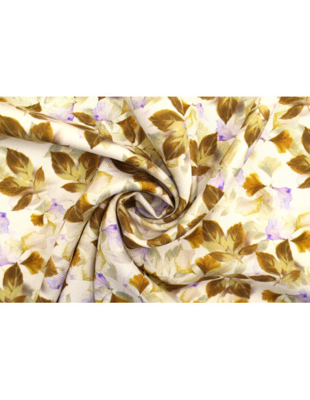 Tissu Gabardine Viscose Imprimé Feuille Hazel Beige de Qualité, Tissu au mètre, Tissu pas cher - Alltissus.com