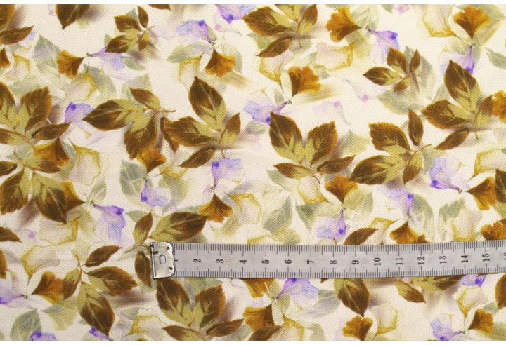 Tissu Gabardine Viscose Imprimé Feuille Hazel Beige de Qualité, Tissu au mètre, Tissu pas cher - Alltissus.com
