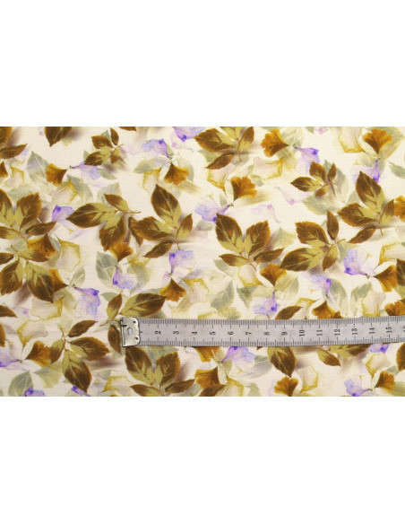 Tissu Gabardine Viscose Imprimé Feuille Hazel Beige de Qualité, Tissu au mètre, Tissu pas cher - Alltissus.com