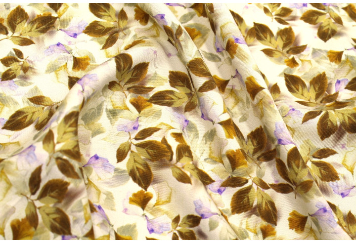 Tissu Gabardine Viscose Imprimé Feuille Hazel Beige de Qualité, Tissu au mètre, Tissu pas cher - Alltissus.com