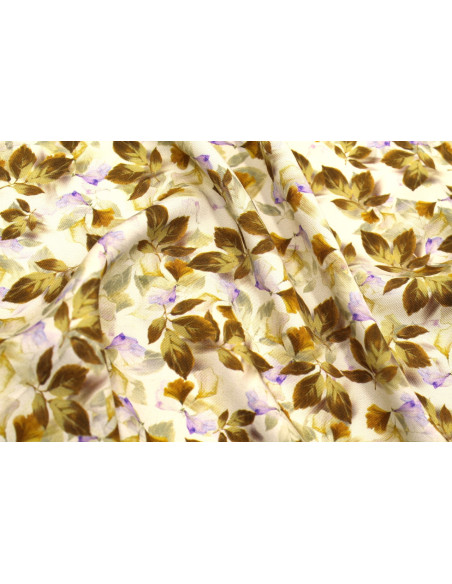 Tissu Gabardine Viscose Imprimé Feuille Hazel Beige de Qualité, Tissu au mètre, Tissu pas cher - Alltissus.com