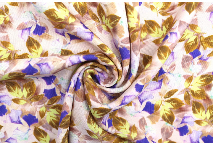 Tissu Gabardine Viscose Imprimé Feuille Hazel Violet de Qualité, Tissu au mètre, Tissu pas cher - Alltissus.com