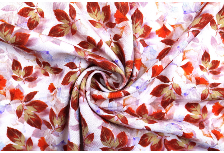 Tissu Gabardine Viscose Imprimé Feuille Hazel Rouge de Qualité, Tissu au mètre, Tissu pas cher - Alltissus.com