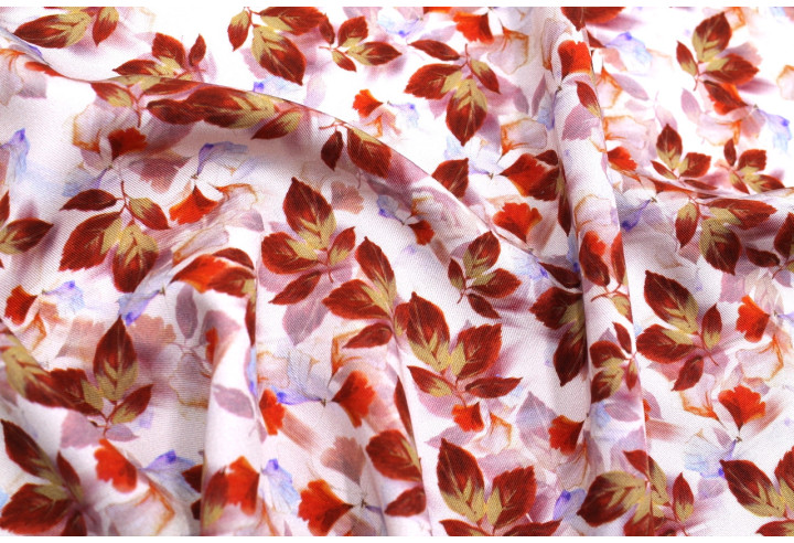 Tissu Gabardine Viscose Imprimé Feuille Hazel Rouge de Qualité, Tissu au mètre, Tissu pas cher - Alltissus.com