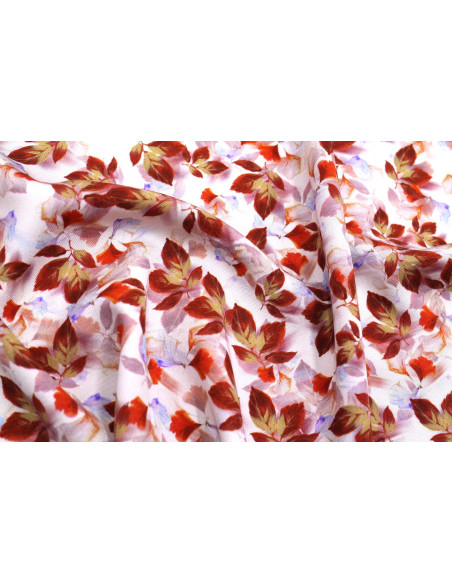 Tissu Gabardine Viscose Imprimé Feuille Hazel Rouge de Qualité, Tissu au mètre, Tissu pas cher - Alltissus.com