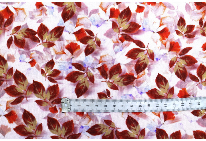 Tissu Gabardine Viscose Imprimé Feuille Hazel Rouge de Qualité, Tissu au mètre, Tissu pas cher - Alltissus.com
