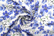Tissu Gabardine Viscose Imprimé Fleur Lysie Bleu de Qualité, Tissu au mètre, Tissu pas cher - Alltissus.com