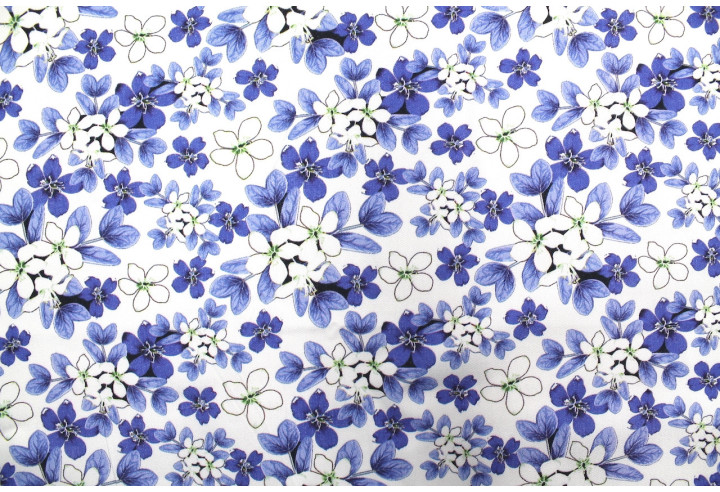 Tissu Gabardine Viscose Imprimé Fleur Lysie Bleu de Qualité, Tissu au mètre, Tissu pas cher - Alltissus.com