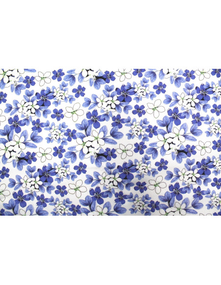 Tissu Gabardine Viscose Imprimé Fleur Lysie Bleu de Qualité, Tissu au mètre, Tissu pas cher - Alltissus.com
