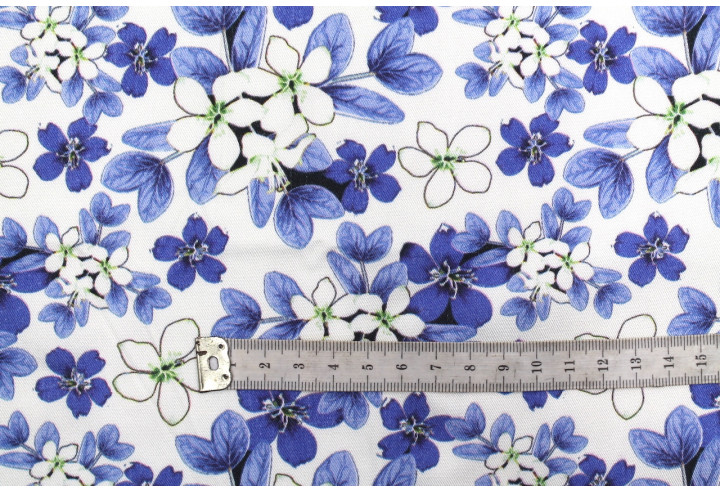 Tissu Gabardine Viscose Imprimé Fleur Lysie Bleu de Qualité, Tissu au mètre, Tissu pas cher - Alltissus.com