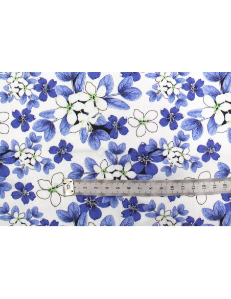 Tissu Gabardine Viscose Imprimé Fleur Lysie Bleu de Qualité, Tissu au mètre, Tissu pas cher - Alltissus.com