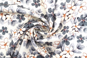 Tissu Gabardine Viscose Imprimé Fleur Lysie Gris de Qualité, Tissu au mètre, Tissu pas cher - Alltissus.com