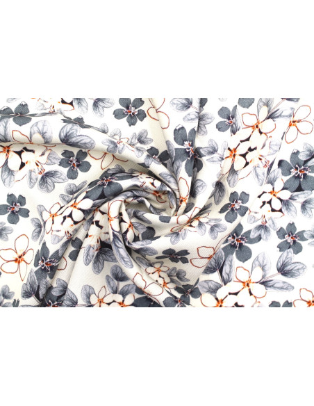 Tissu Gabardine Viscose Imprimé Fleur Lysie Gris de Qualité, Tissu au mètre, Tissu pas cher - Alltissus.com