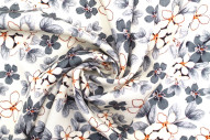 Tissu Gabardine Viscose Imprimé Fleur Lysie Gris de Qualité, Tissu au mètre, Tissu pas cher - Alltissus.com