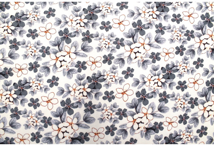 Tissu Gabardine Viscose Imprimé Fleur Lysie Gris de Qualité, Tissu au mètre, Tissu pas cher - Alltissus.com